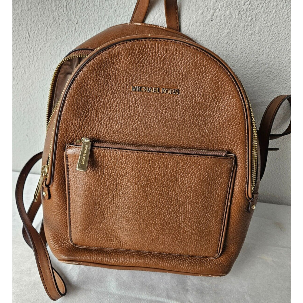 Michael Kors Rhea Zip Medium Leather Backpack brown pebbled leather